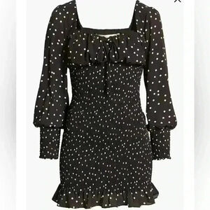 Forever 21 Women’s Polka Dot Smocked Long Sleeve Minidress Size Small